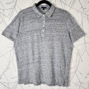 Patrick Assaraf Heathered Gray 100% Linen Short Sleeve Polo Shirt